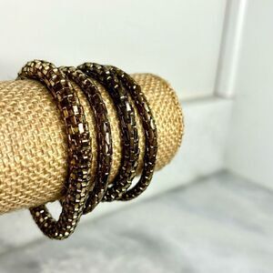 Set Of 4 Stack Metal Mesh Snake Chain Stretch Bracelet Gold-tone Multi Sizes